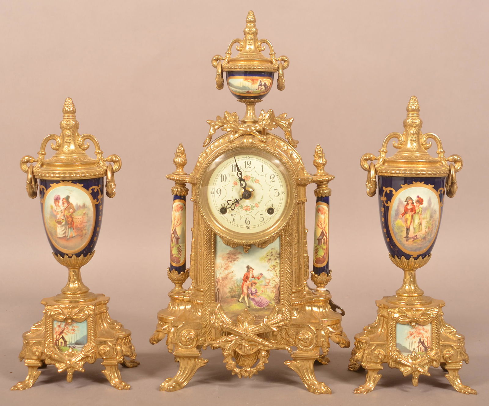 German Baroque-Style Clock Garniture Set. (1 of 4)