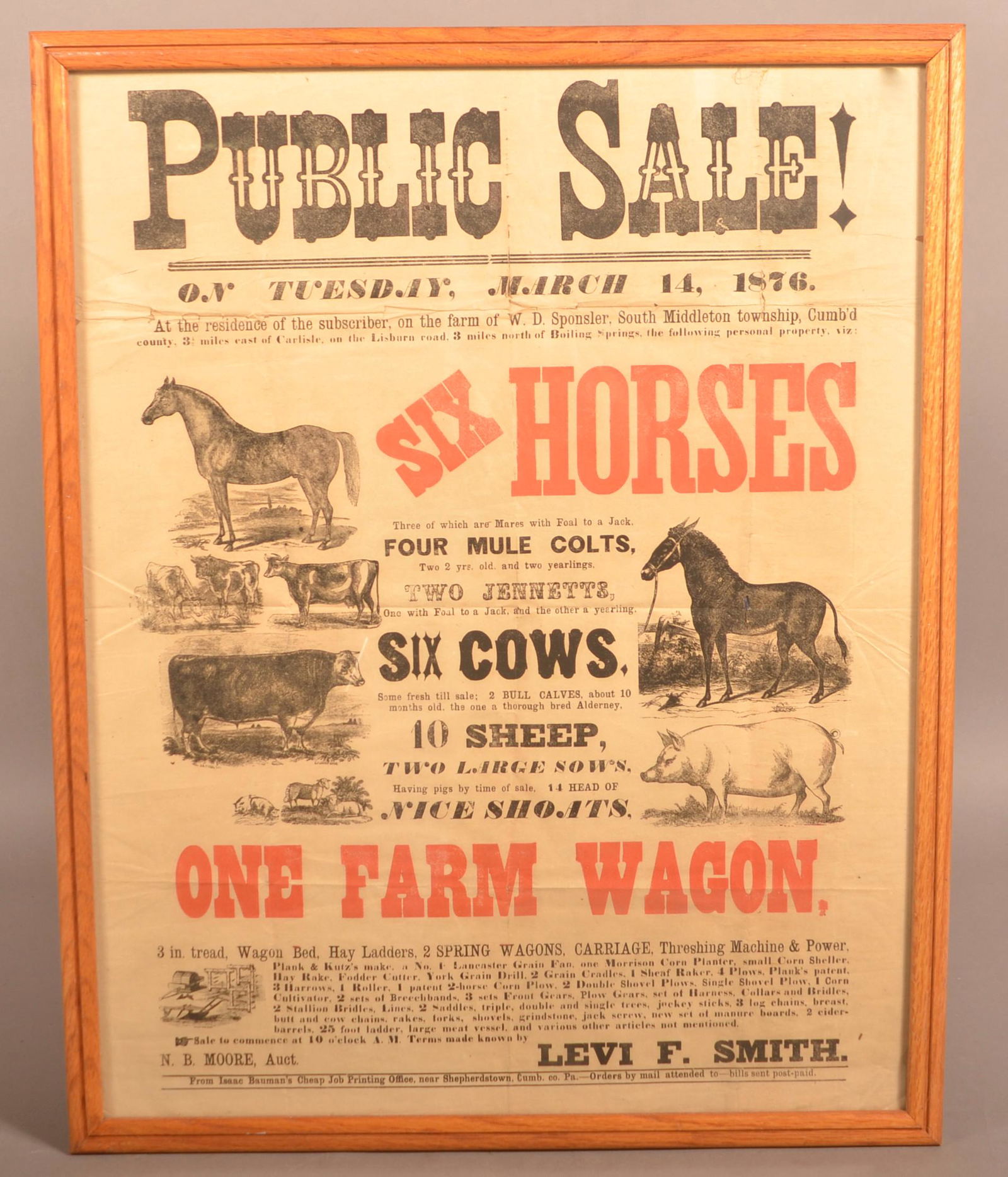 Cumberland Co., PA 1876 Public Sale Broadside. (1 of 3)