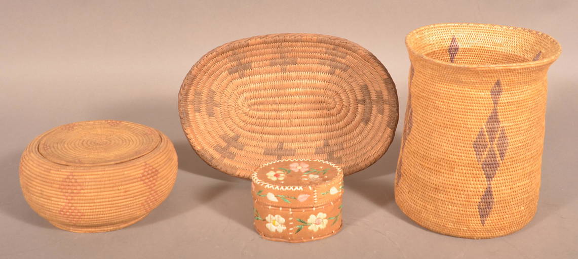 Four Various Vintage Native American Baskets. (0357) on Sep 24, 2022