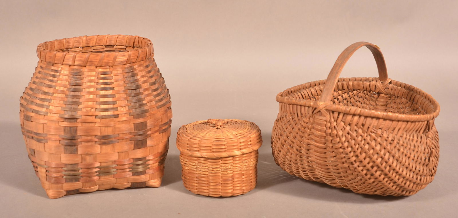 Three Various Antique Woven Splint Baskets. (1 of 2)