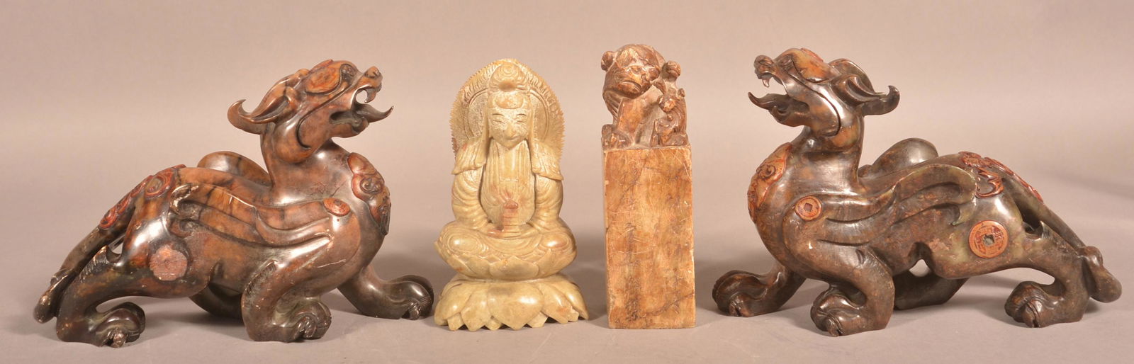 Four Oriental Carved Soapstone Figures. (1 of 9)