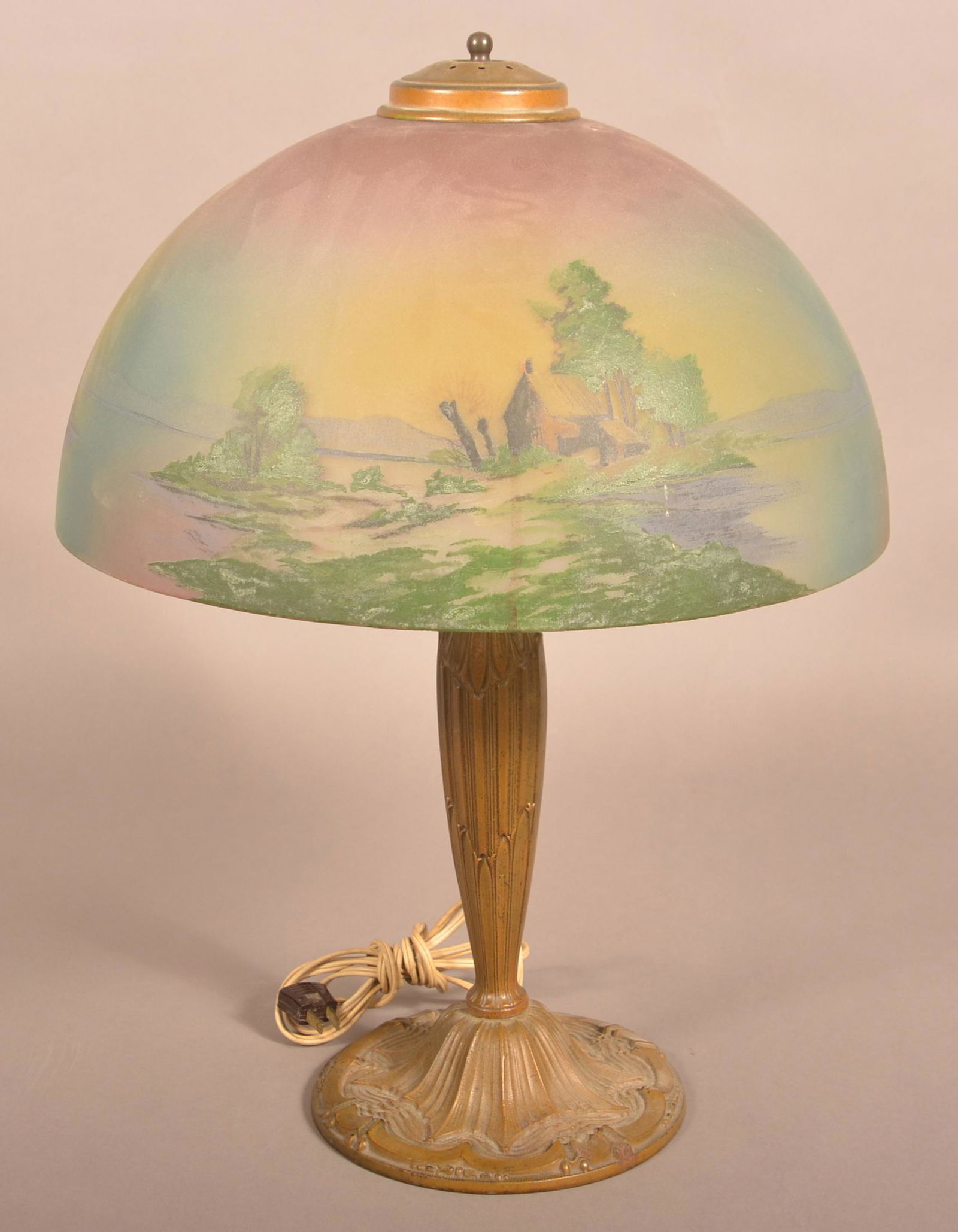 Vintage Table Lamp with Reverse Painted Shade. (1 of 5)