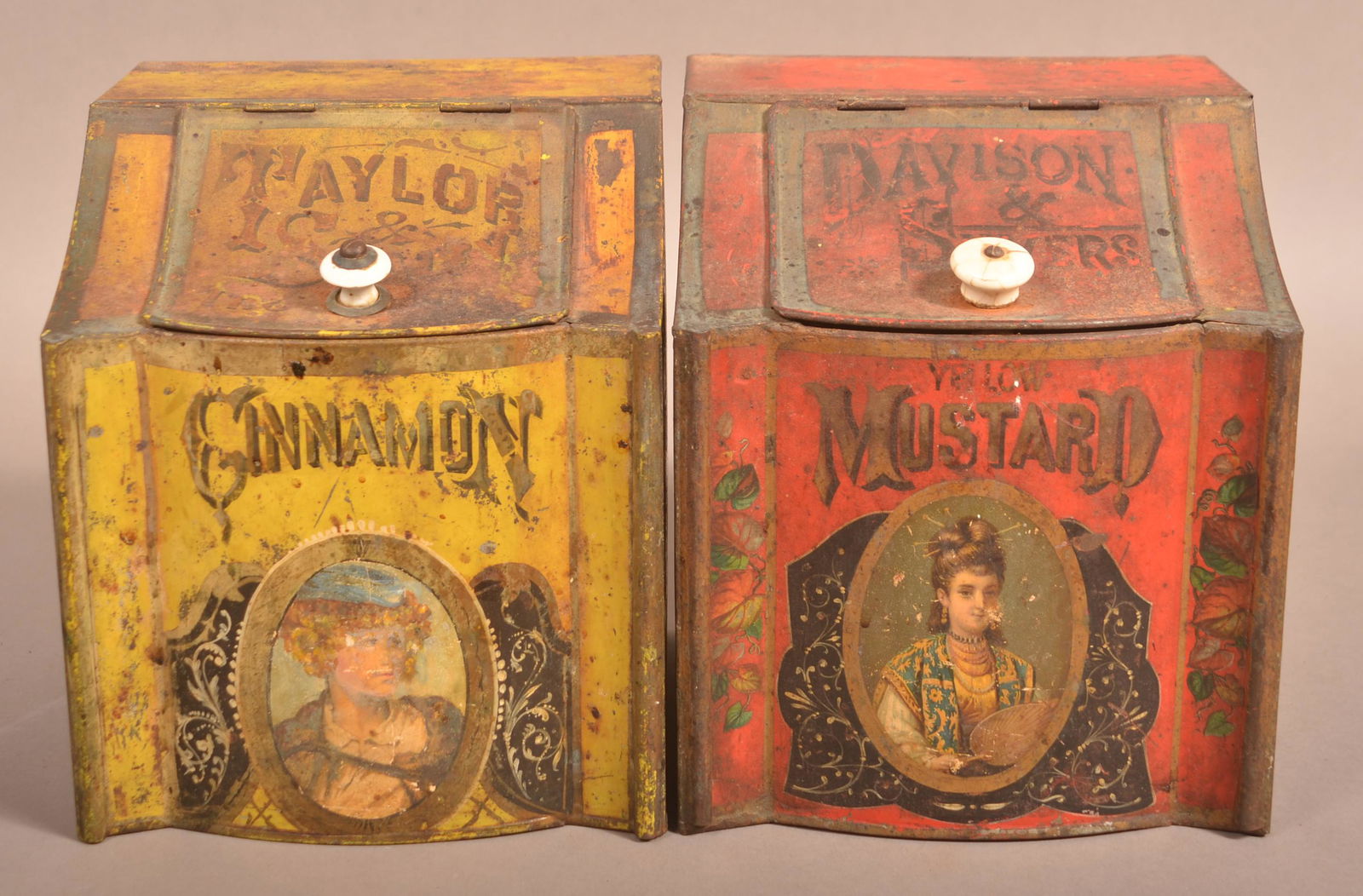 Two Decorated Tin Country Store Canisters. (1 of 5)