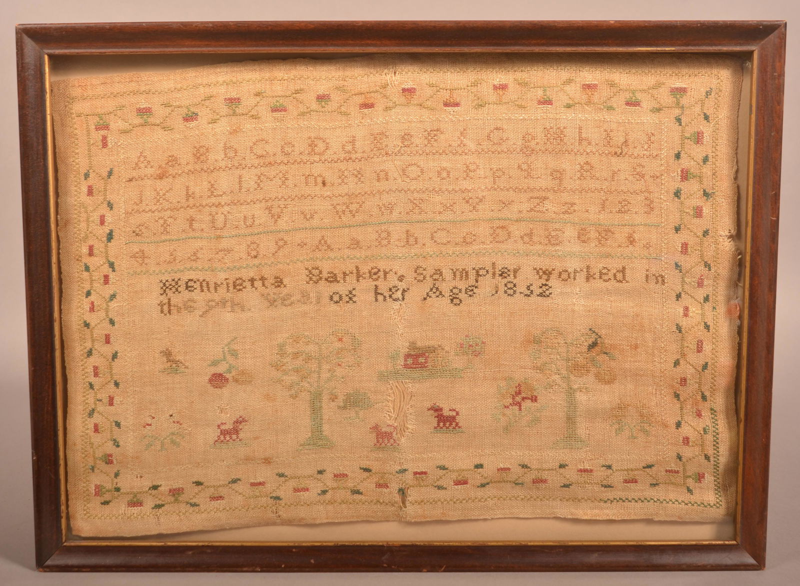 19th Century Rowed-Type Needlework Sampler. (1 of 7)
