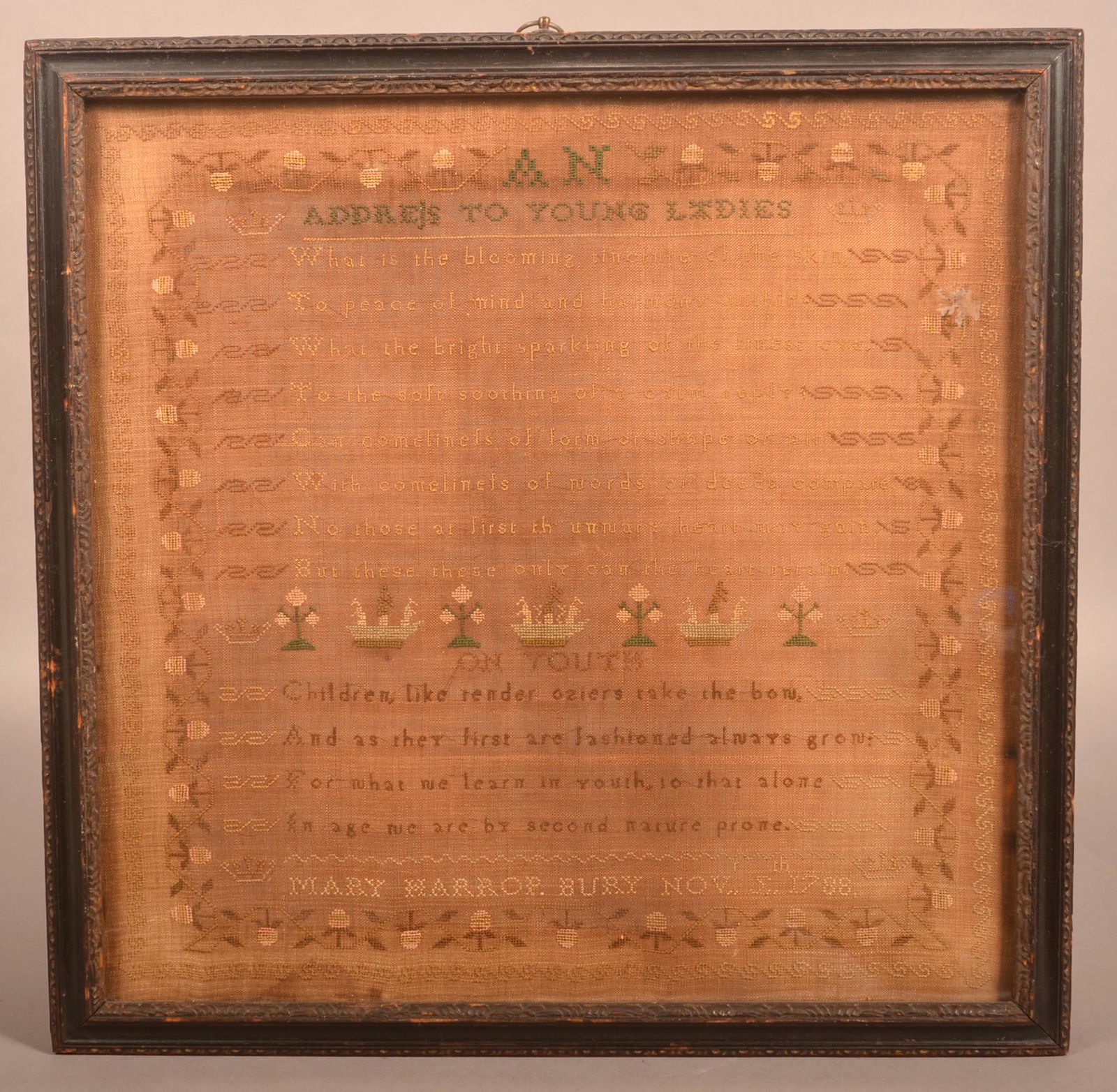 18th Century Needlework Verse Sampler. (1 of 6)