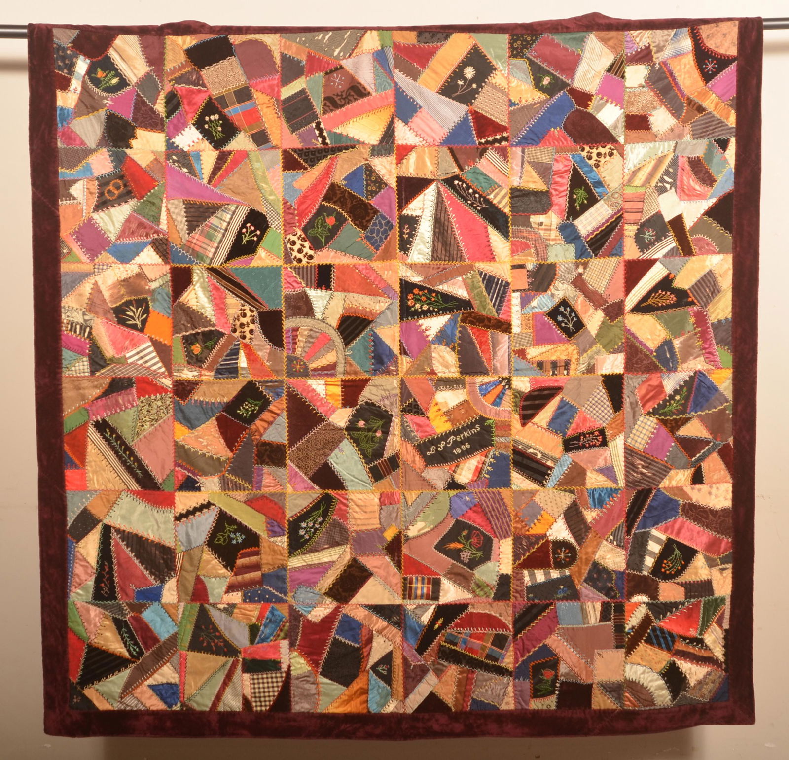 L.P. Perkins 1886 Crazy Patchwork Quilt. (1 of 5)