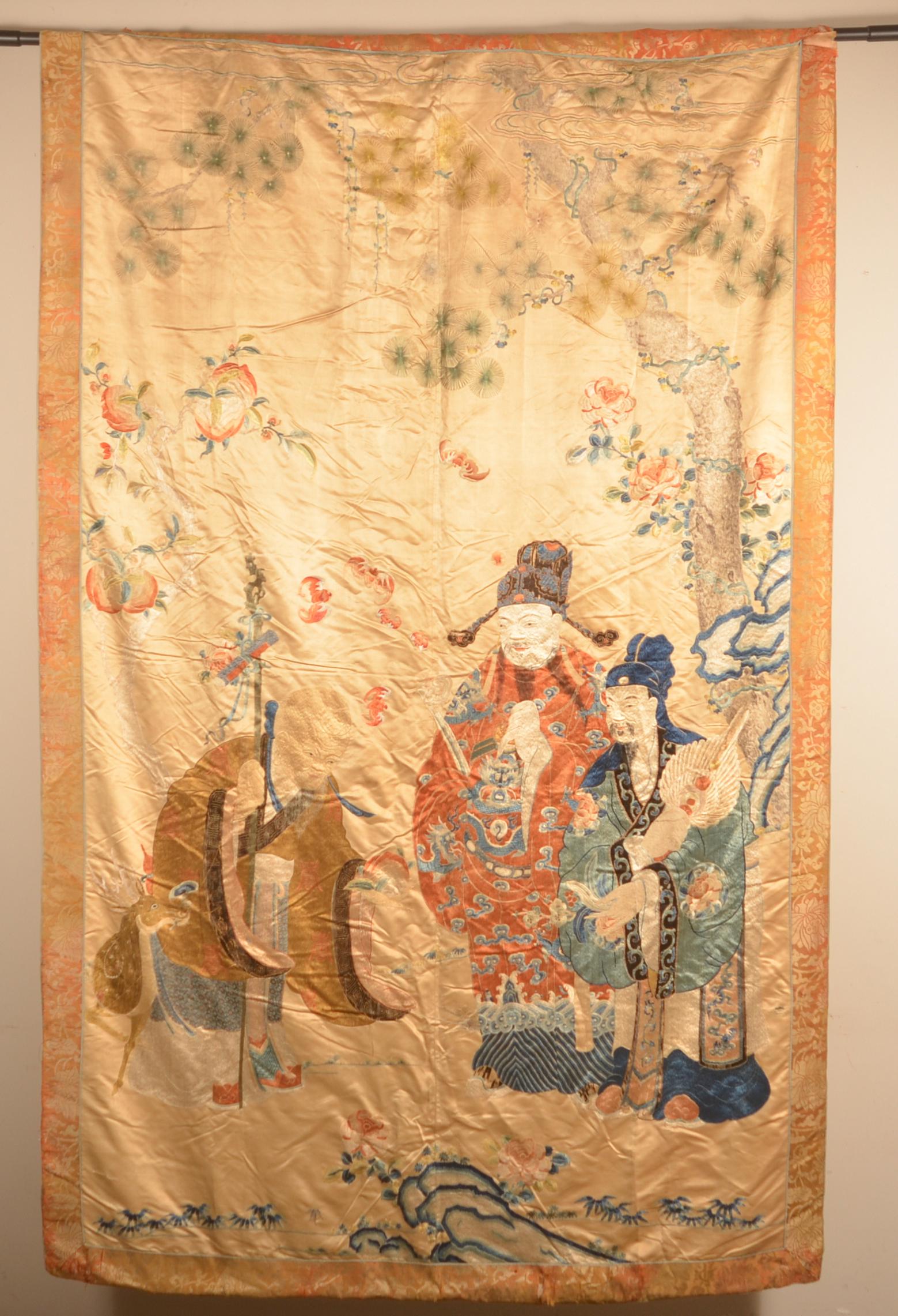 Antique Oriental Silk Needlework Wall Hanging. (1 of 5)