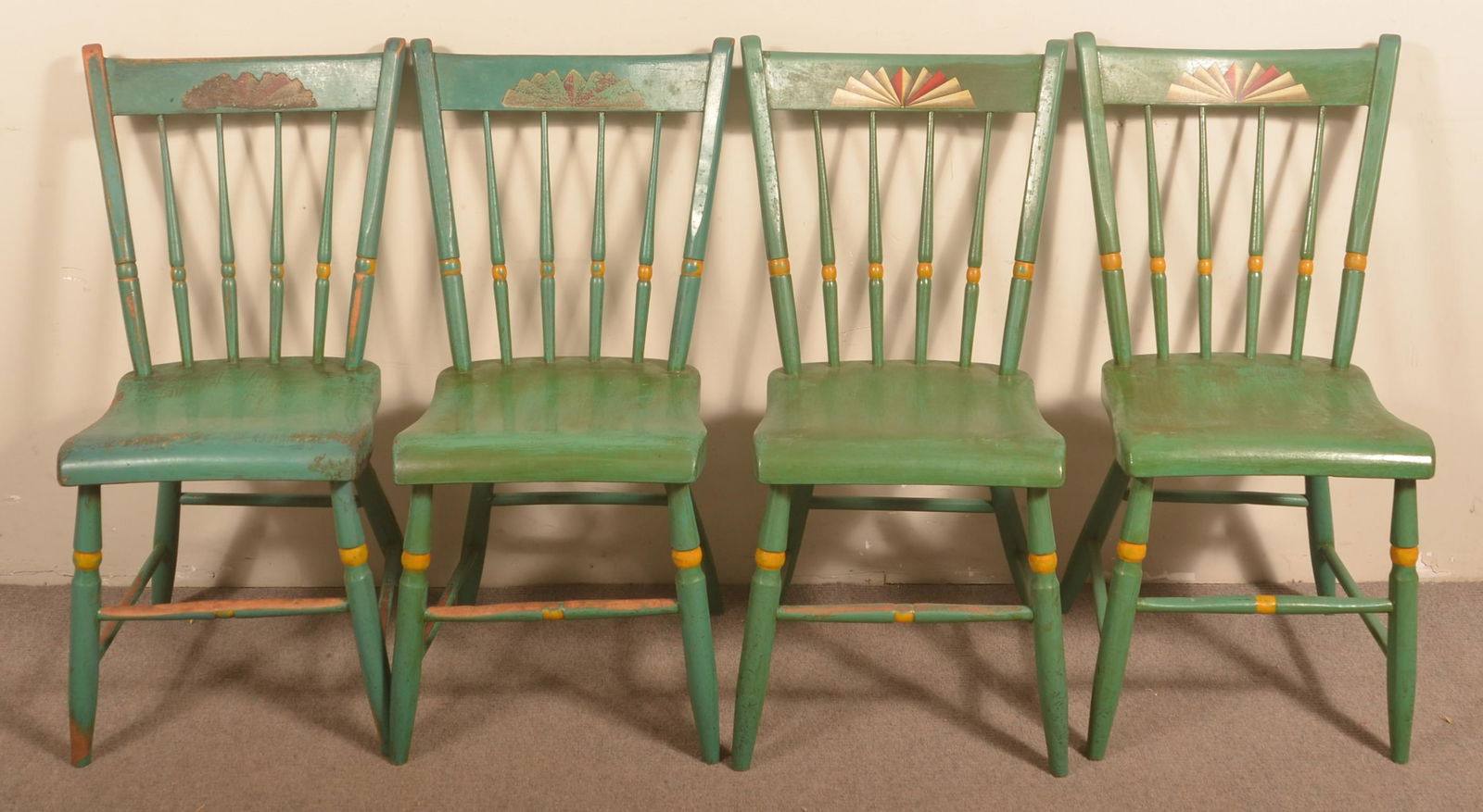 Set of 4 Spindle Back Plank Seat Side Chairs. (1 of 5)