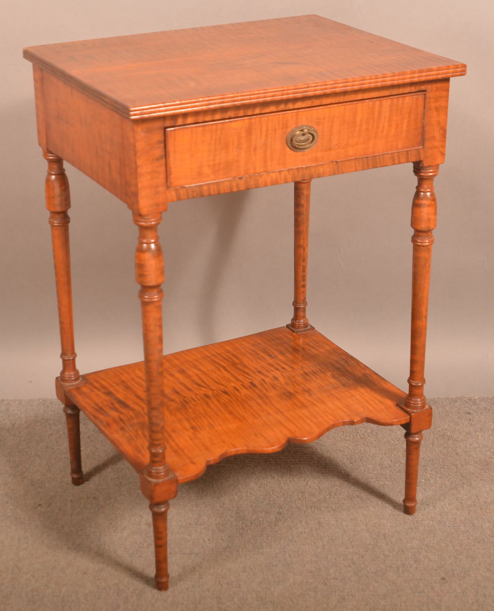 American Sheraton Tiger Maple 1-Drawer Stand. (1 of 3)