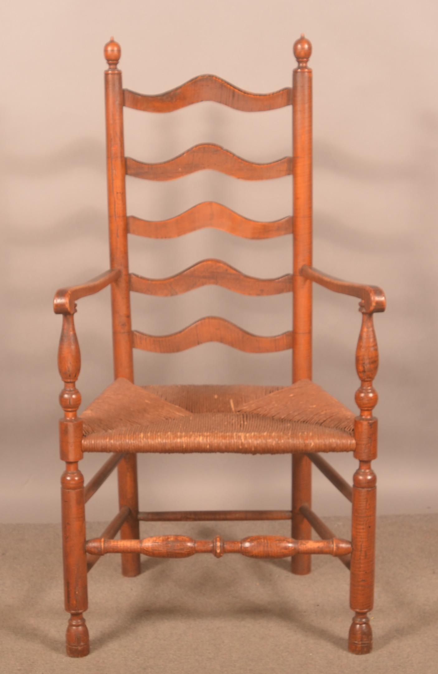Delaware Valley Tiger Maple Ladder Back Armchair. (1 of 5)