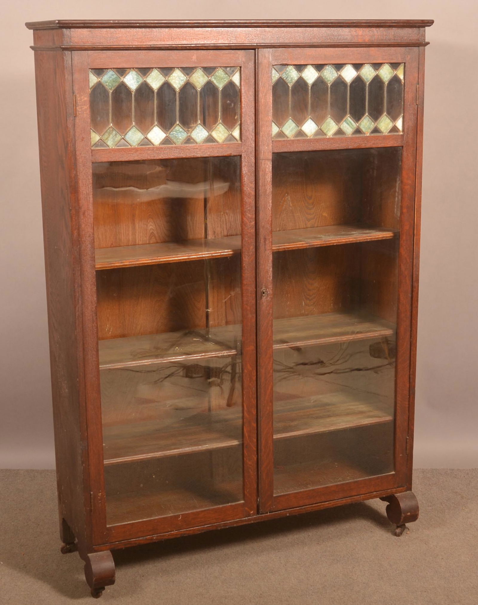 Antique Oak Bookcase with Leaded Glass Panes. (1 of 5)