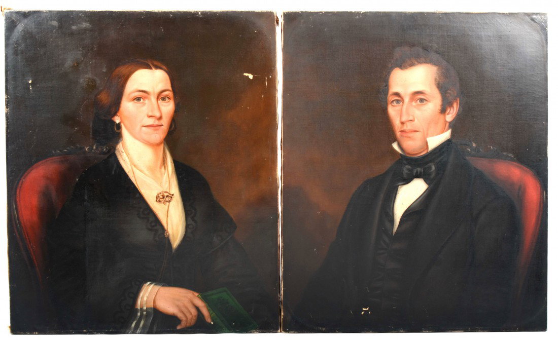 Pair of Oil on Canvas Portraits, unsigned man and wo