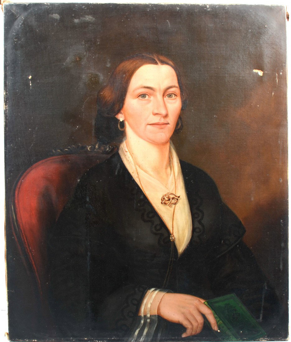 Pair of Oil on Canvas Portraits, unsigned man and wo - 3