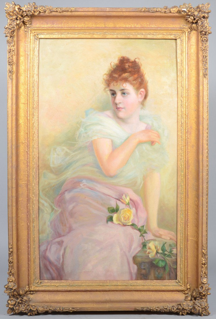 Oil on Canvas Three quarter size Portrait of Woman