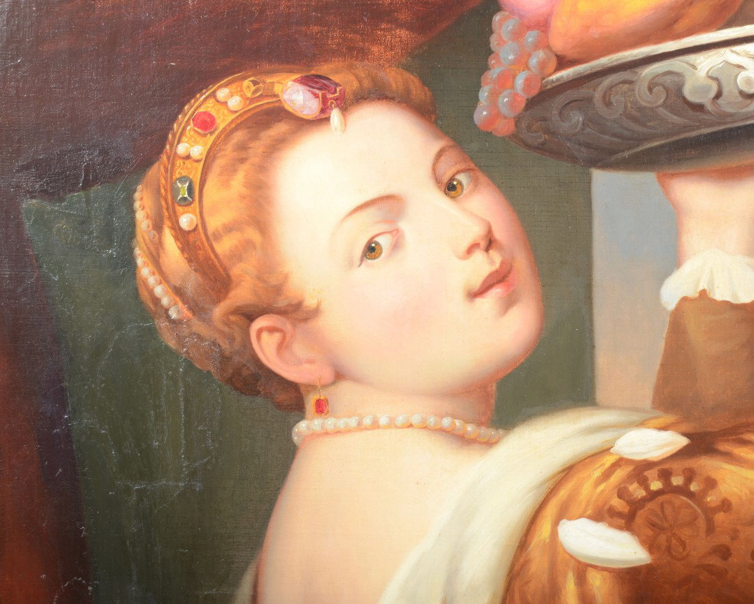 Oil on Canvas of Renaissance Era Woman with Charger - 2