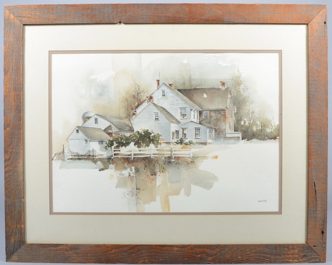 Watercolor on Paper of Early Farm Homestead, signe: Watercolor on Paper of Early Farm Homestead, signed Willitts in lower right corner. Carolyn Willitts, b. 1943 in Allentown, PA., is a recognized Lancaster, PA. artist where she currently resides and w