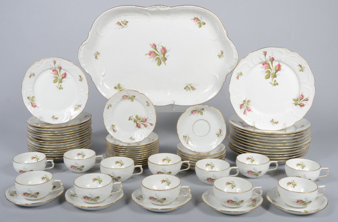 Rosenthal Dinnerware Service for Twelve, all piece: Rosenthal Dinnerware Service for Twelve, all pieces marked: "Rosenthal, Germany, Sanssouci"; 12 Dinner Plates: 10"dia.; 15 Luncheon plates: 8"dia.; 12 B & B plates: 6"dia.; 12 Saucers: 5 3/4"dia.; 12 
