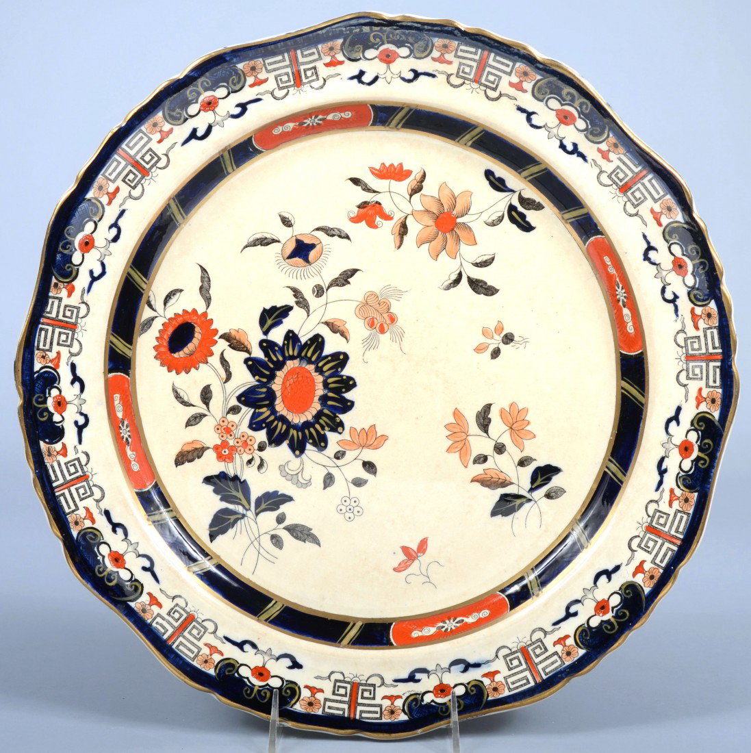 19th cen. English made, Imari Decorated Charger wi: 19th cen. English made, Imari Decorated Charger with Scalloped Edge. C. 1890. Back mark by "Mason's Patent Ironstone." 15"dia. Condition: Good.