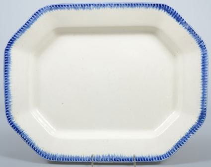 Large Blue Feather Edge Ironstone China Platter,: Large Blue Feather Edge Ironstone China Platter, 14" x 17 5/8". Condition: good.