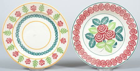 Two Various Stick Spatter Ironstone Plates with F: Two Various Stick Spatter Ironstone Plates with Floral and Foliate Designs, 8 1/2" diam. Condition: good.