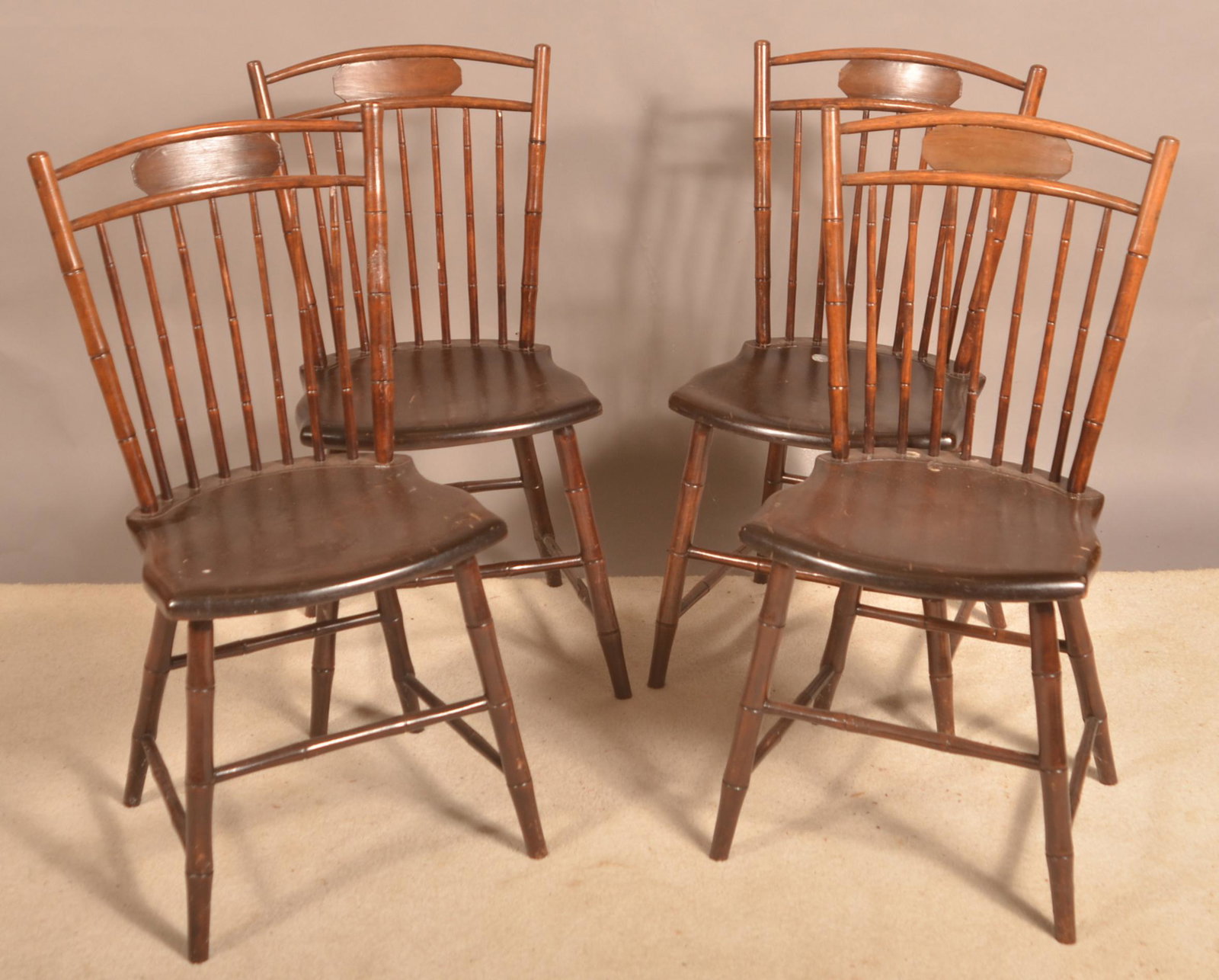 Set of 4 PA Butterfly-Back Windsor Side Chairs.: Set of 4 Pennsylvania Butterfly-Back Windsor Side Chairs. Bamboo turned 7-spindle back. 35"h. overall. Condition: Very good with old refinish.