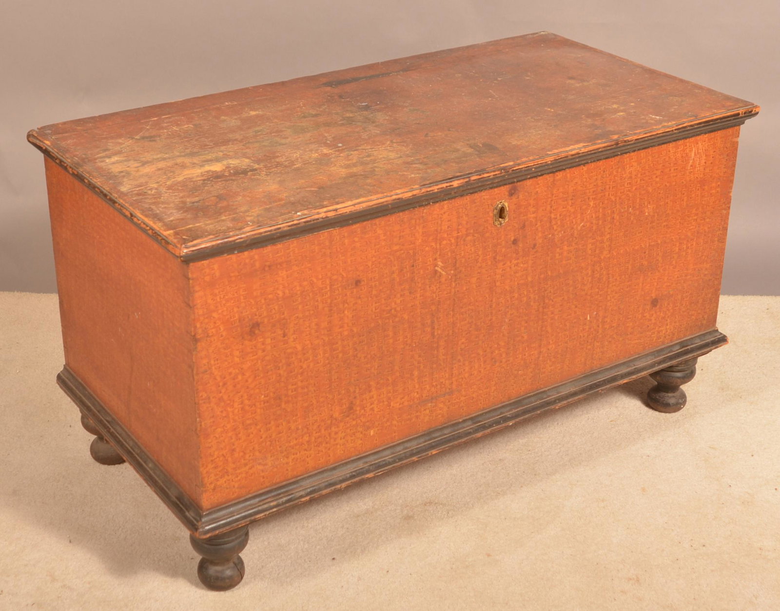Lancaster County Sponge Softwood Blanket Chest.: Lancaster County Sponge-Decorated Softwood Blanket Chest. 24-1/2"h. x 44"w. x 22-1/2"d. Condition: Good with wear mostly on lid.