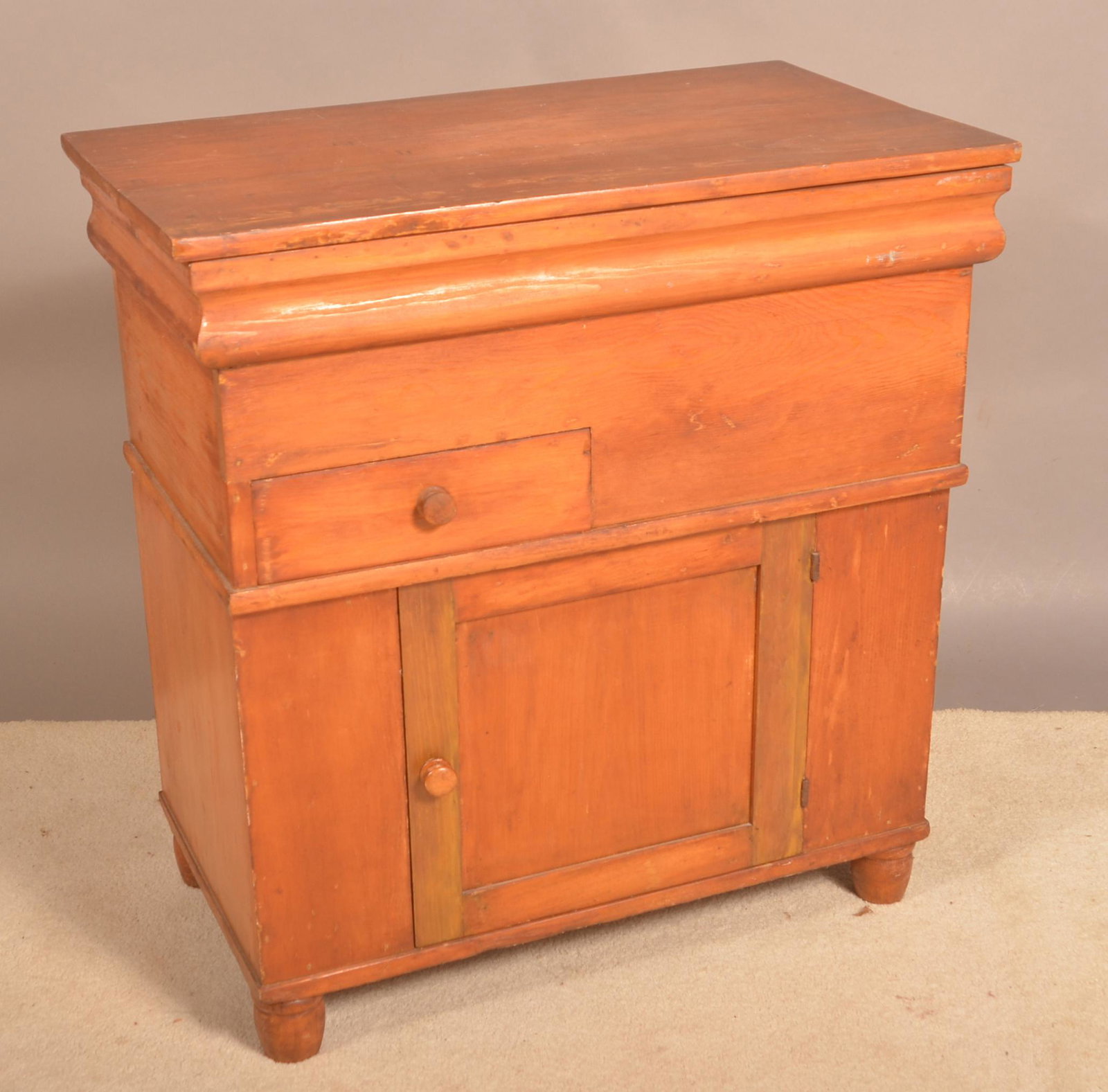 New England 19th Century Softwood Washstand.: New England 19th Century Softwood Washstand. 32"h. x 30-1/2"w. x 17-1/2"d. Condition: Good with wear, old refinish.