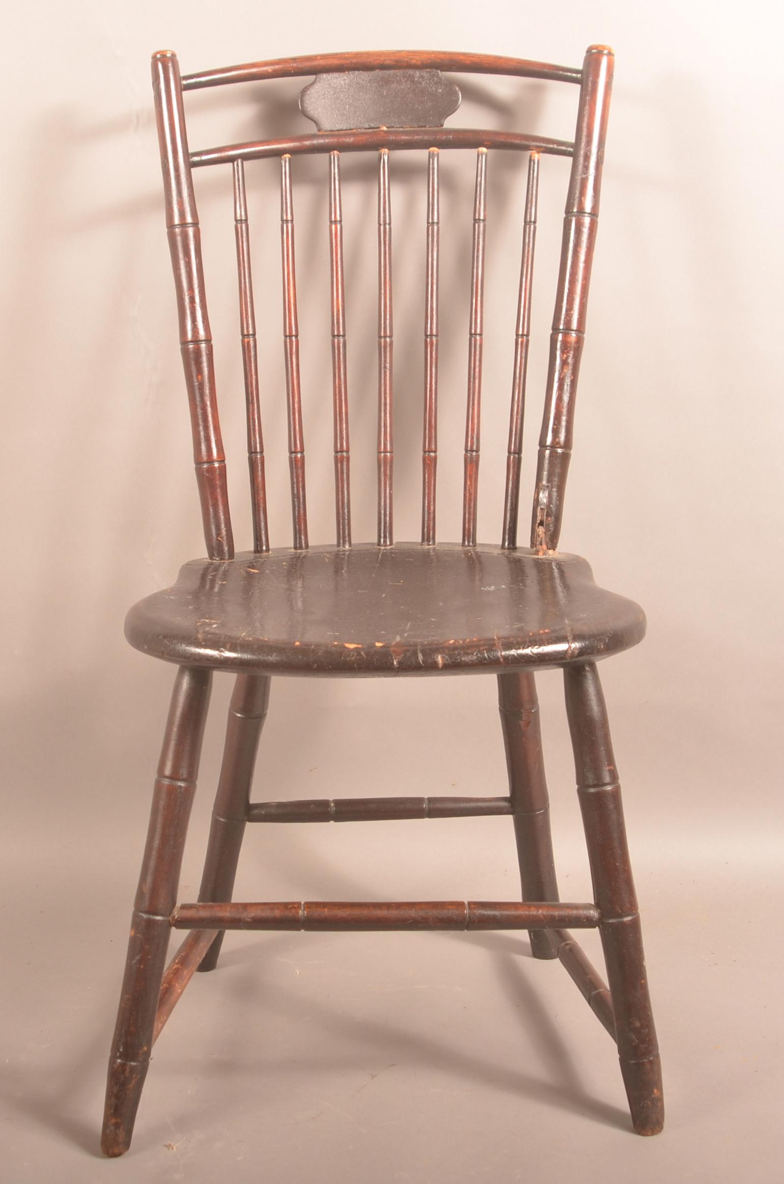 Pennsylvania Windsor Butterfly-Back Side Chair.: Pennsylvania Windsor Butterfly-Back Side Chair. Bamboo turned with 7-spindle back and shield shaped seat. 34"h. Condition: Good with old painted surface.