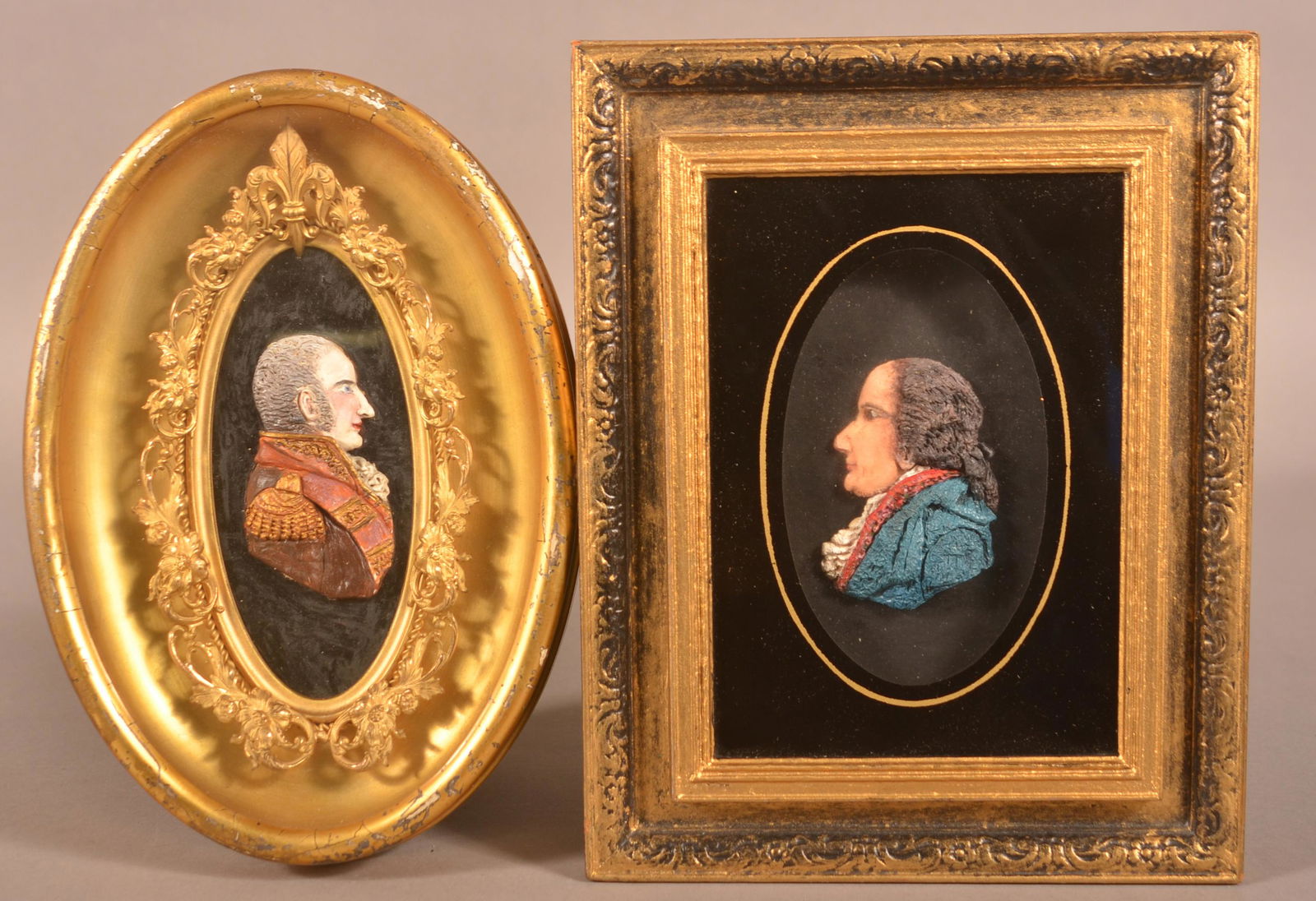 Two Antique Framed Wax Profile Busts. (1 of 4)