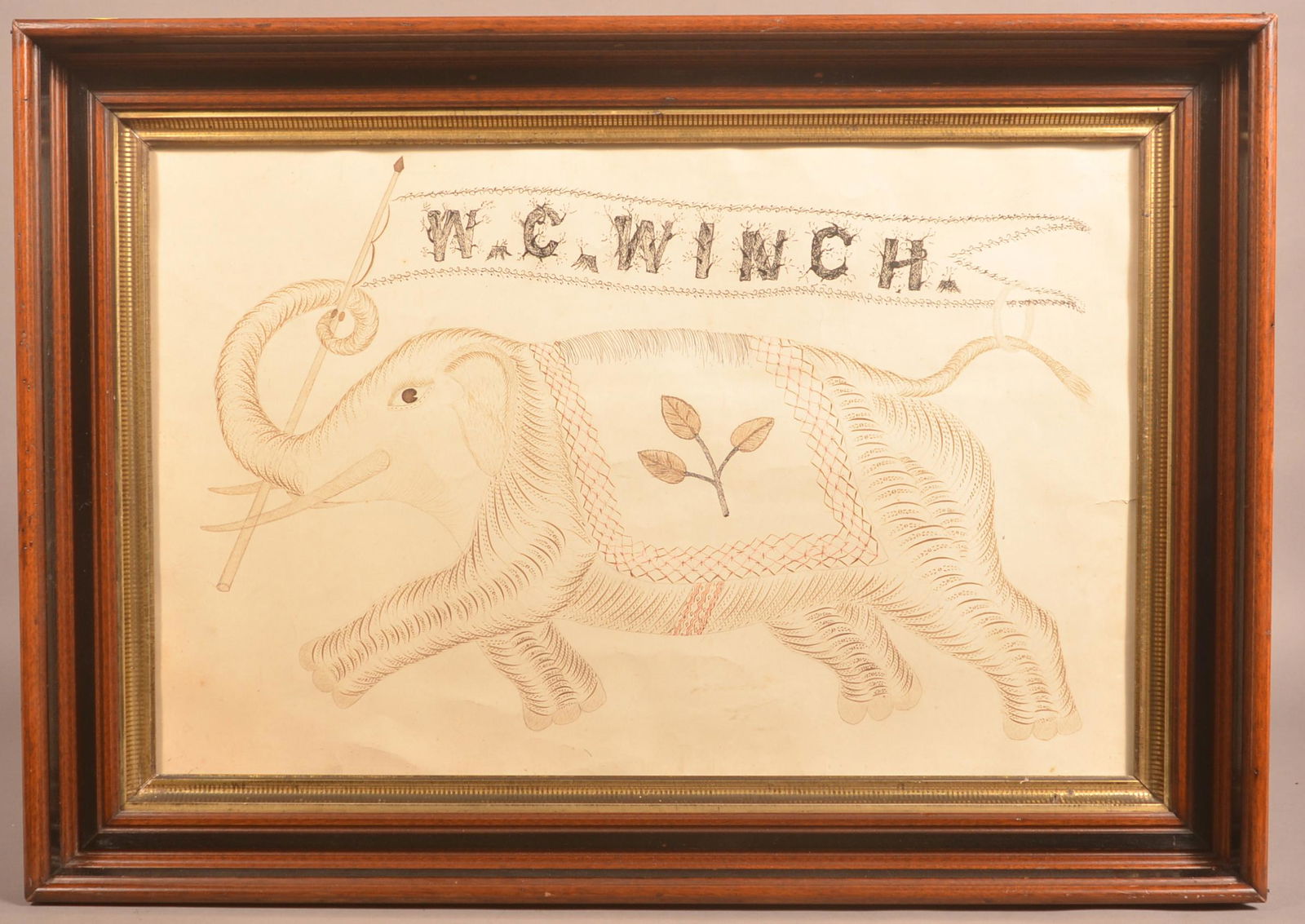 Large Calligraphy Drawing of an Elephant with a Banner. (1 of 3)