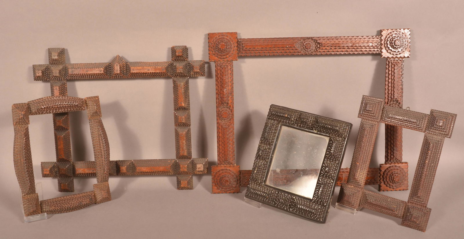 Five Various Antique Tramp Art Picture Frames. (1 of 4)