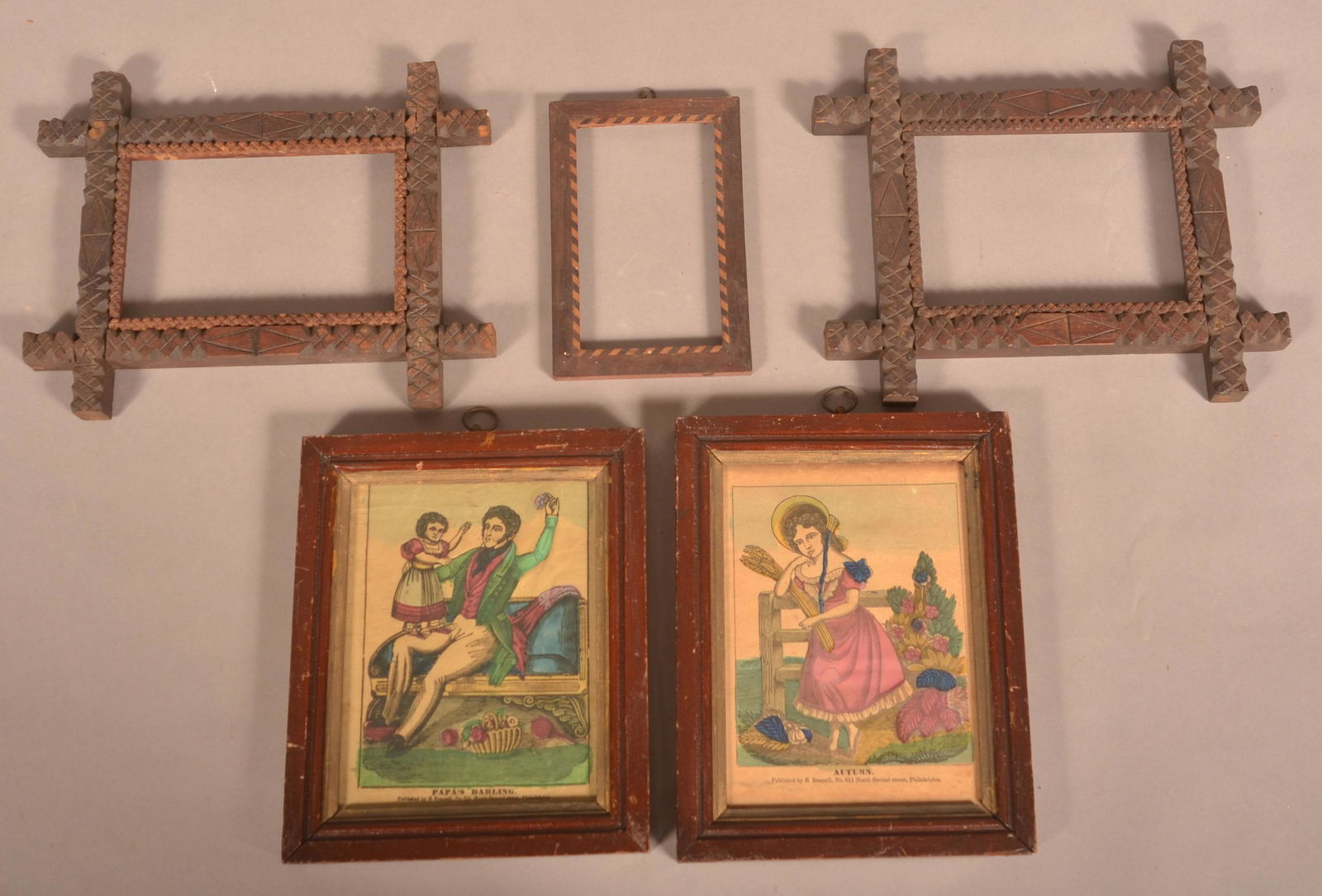 Two B. Bramell Hand-Colored Prints and Three Frames. (1 of 3)