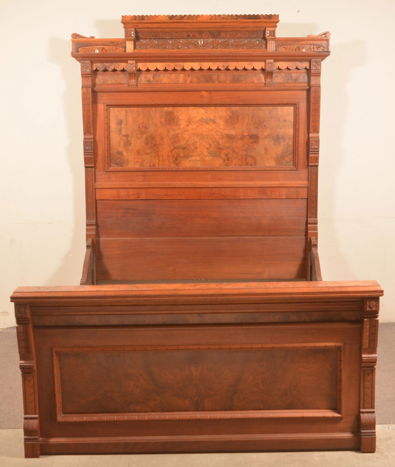Victorian Walnut Carved And Molded High-Back Bed. (1 of 5)