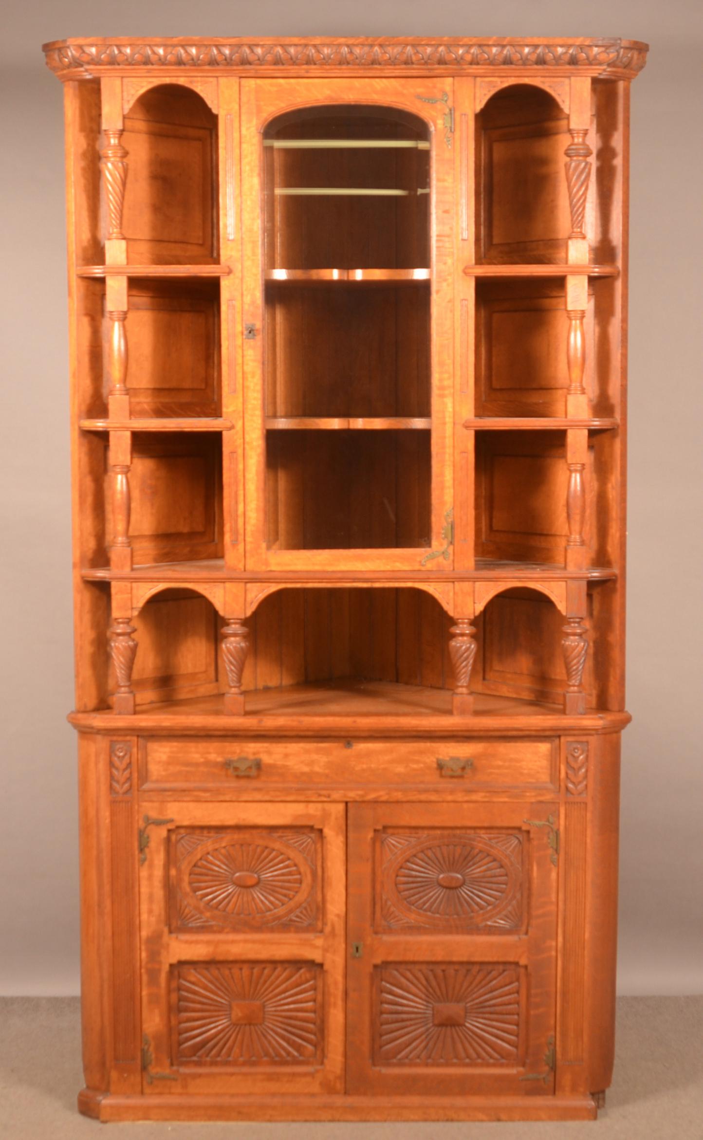 Victorian Oak 2-Part Corner Cabinet. (1 of 5)