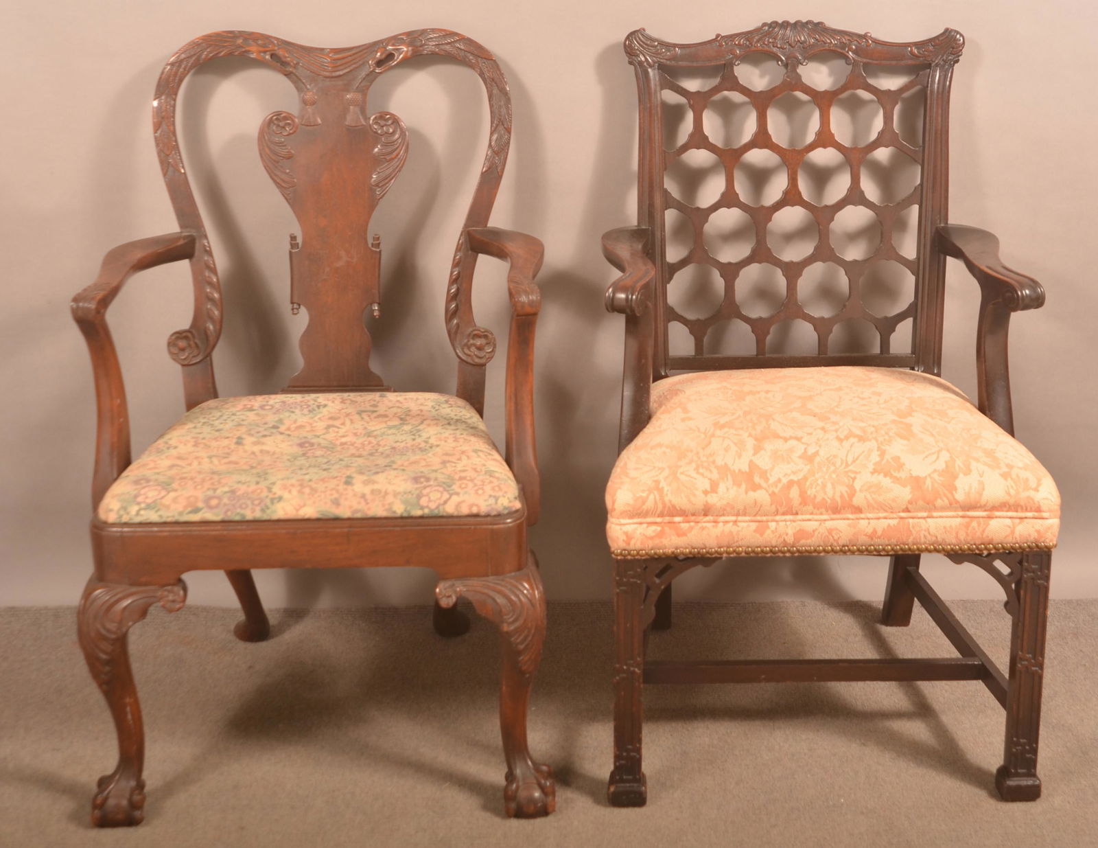 Two Chippendale Carved Mahogany Armchairs. (1 of 6)