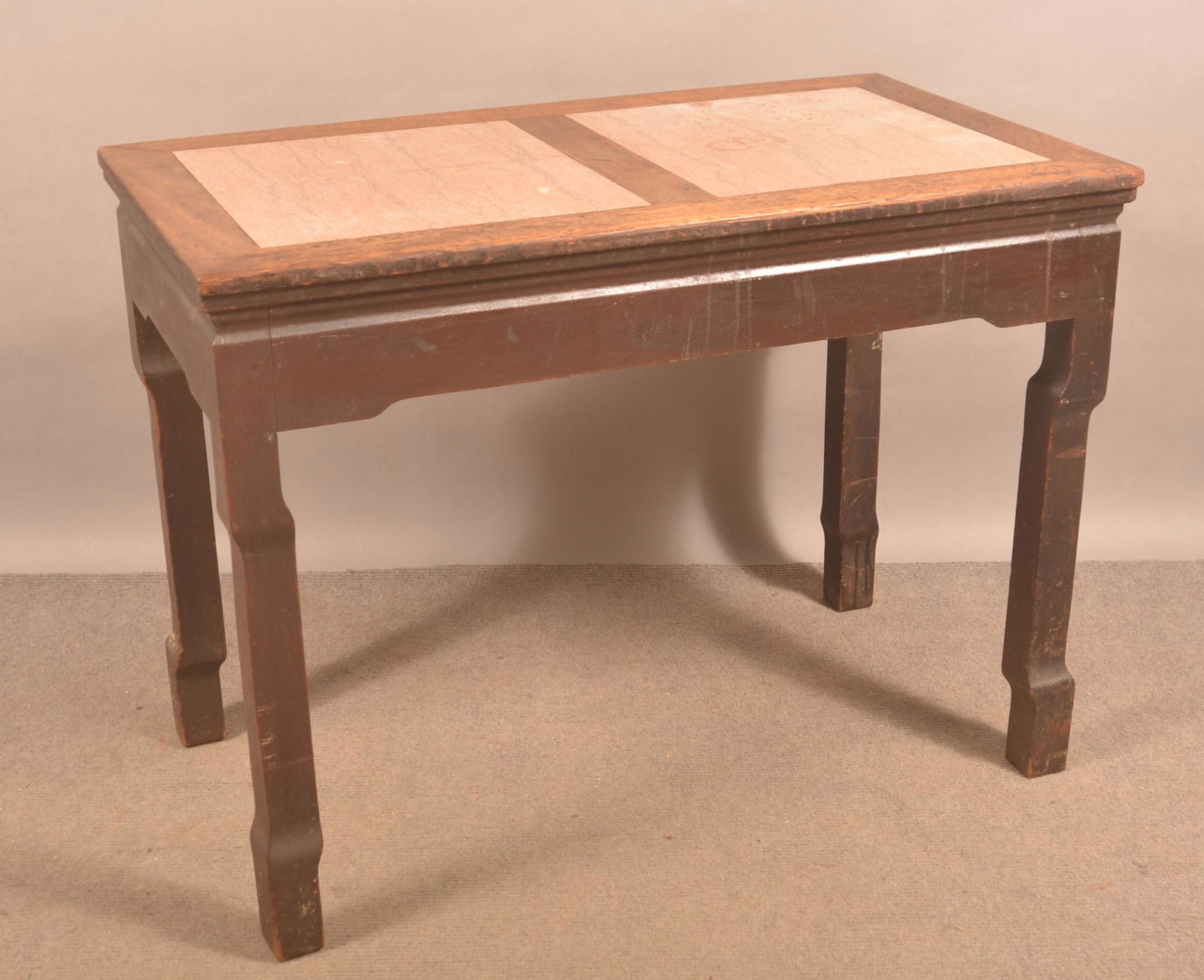 Chinese Style Mahogany Side Table with Marble Inserts. (1 of 3)