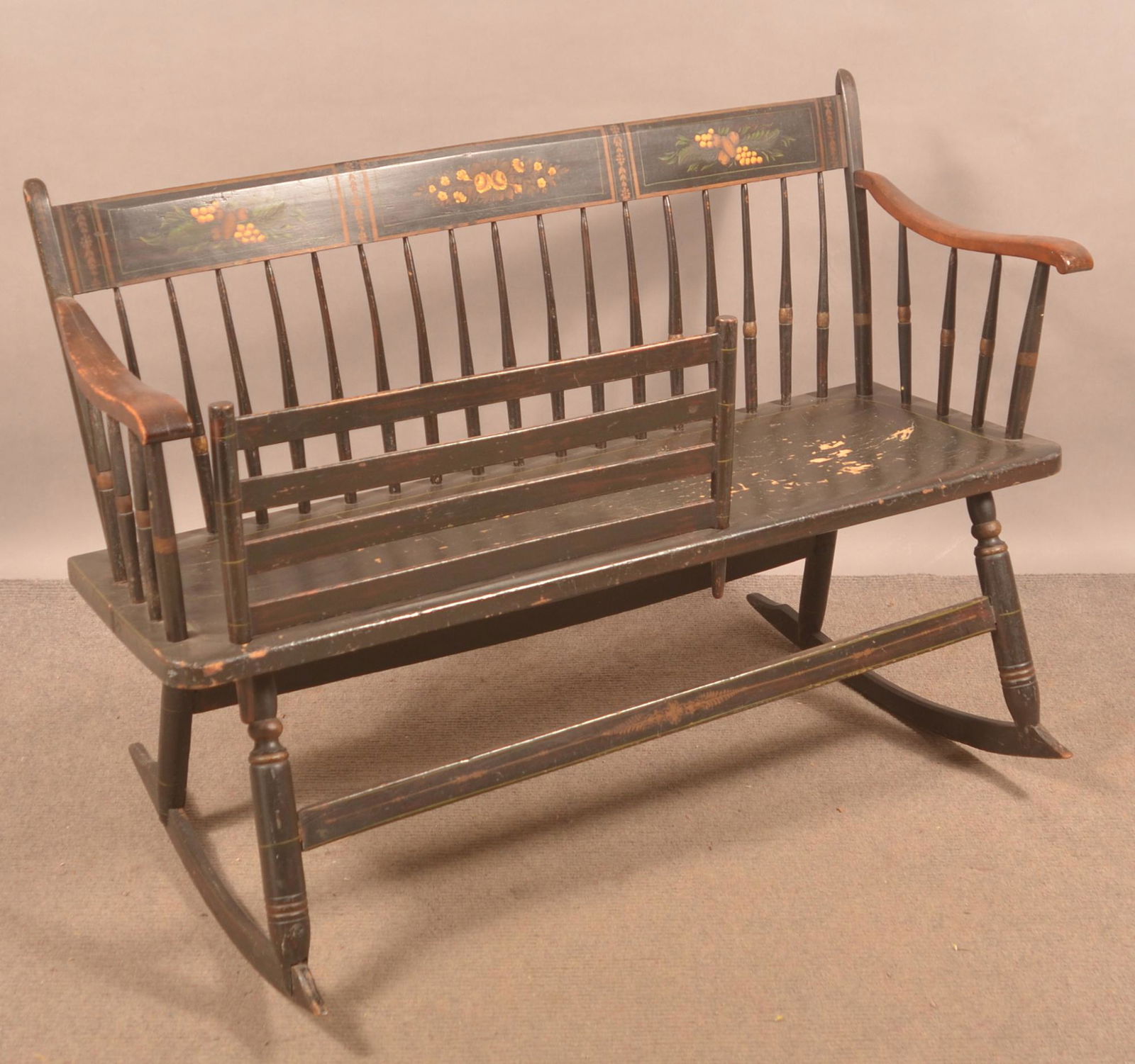 PA 19th Century Paint-Decorated Spindle Nanny Rocker. (1 of 3)