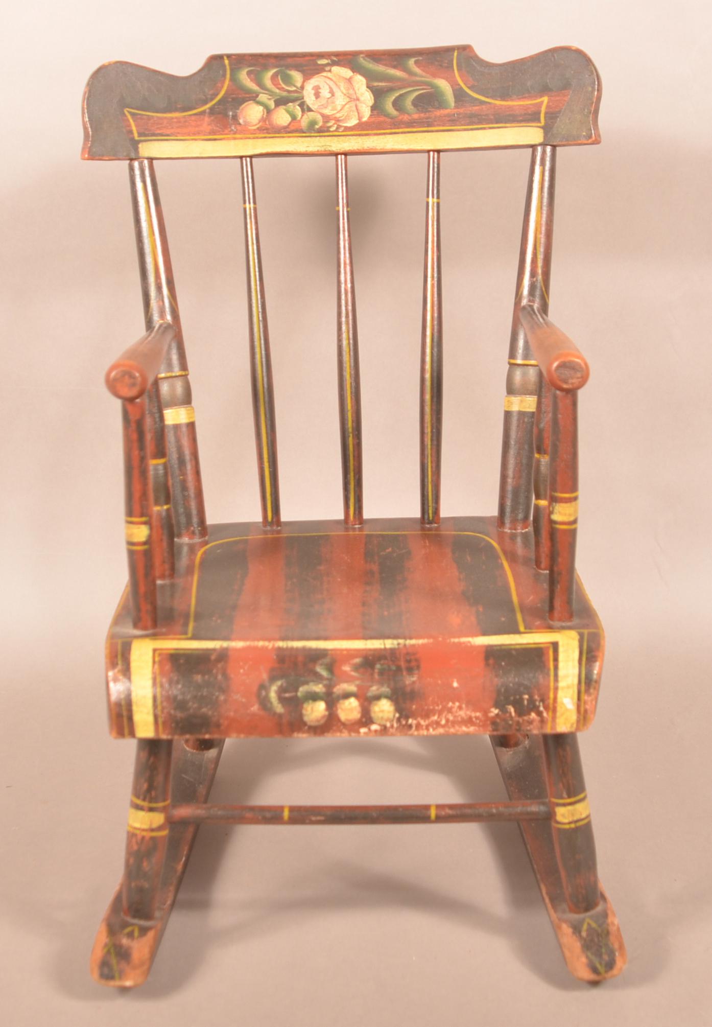PA Paint-Decorated Spindle-Back Child's Rocker. (1 of 3)