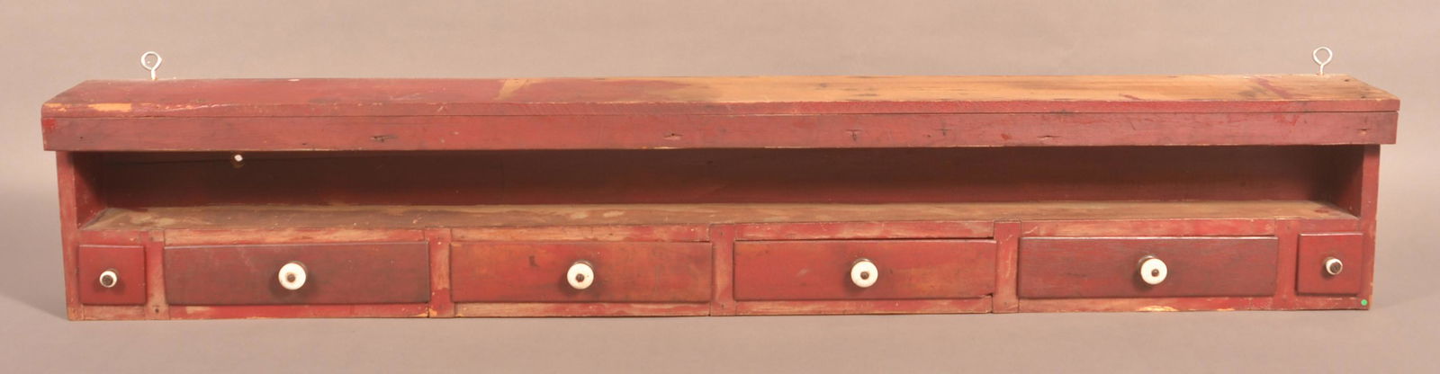 Antique Red Painted Softwood Hanging Spice Shelf. (1 of 4)