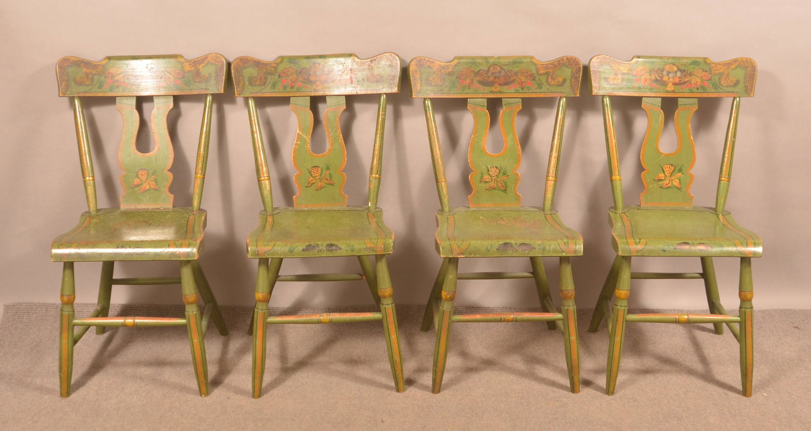 Set of 4 PA 19th Century Boot-Back Side Chairs.: Set of 4 Pennsylvania 19th Century Boot-Back Side Chairs. 32"h. overall. Condition: Good with wear, original paint.