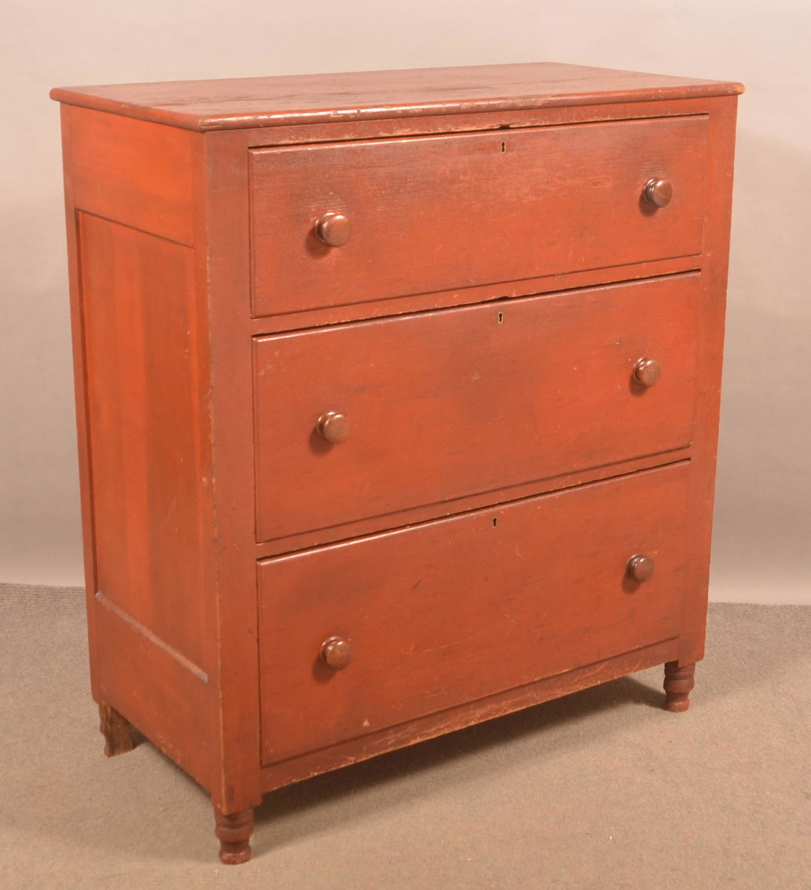 American Federal Red Paint Softwood Chest of Drawers. (1 of 5)