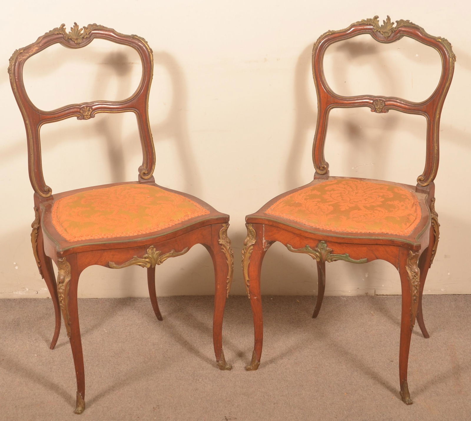 Two French Ormalu Mounted Rosewood Side Chairs. (1 of 5)