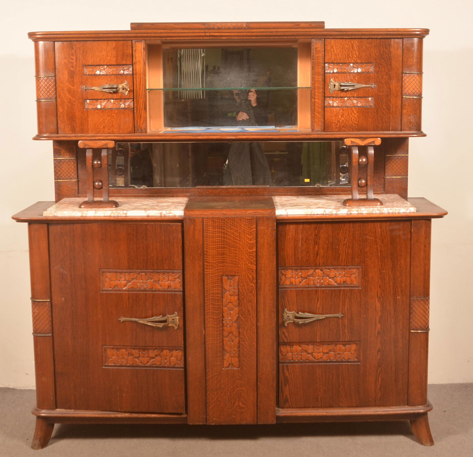 Art Deco Quarter-Sawn Oak Marble-Top Sideboard. (1 of 5)