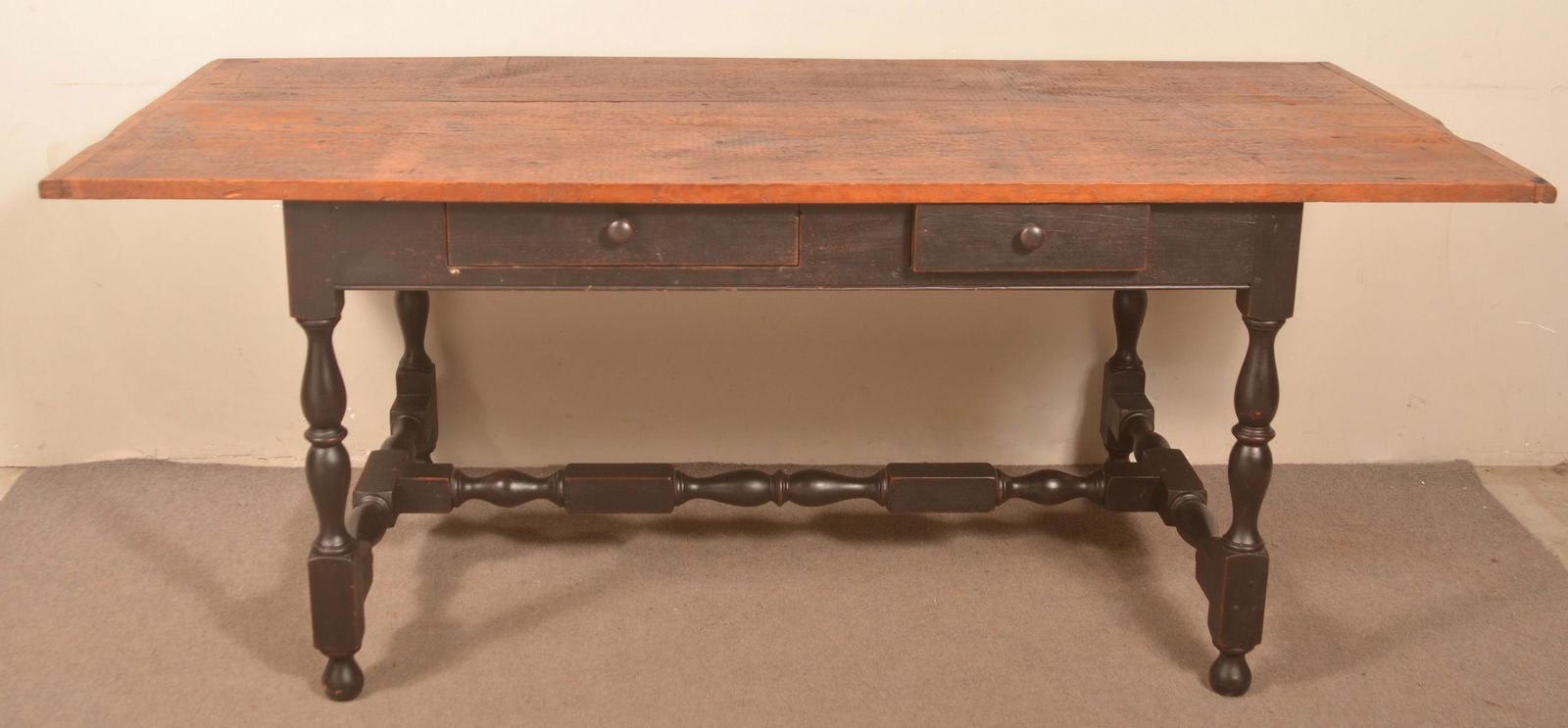 Period Style Stretcher Base Farm Table. (1 of 4)