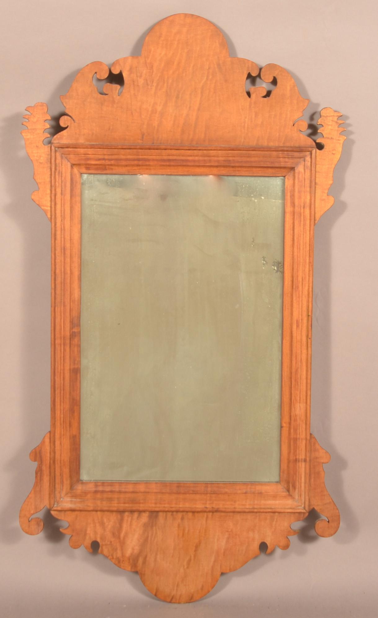 American Chippendale Satinwood Mirror.: American Chippendale Satinwood Mirror. 33" x 18" Condition: Good with some restoration.