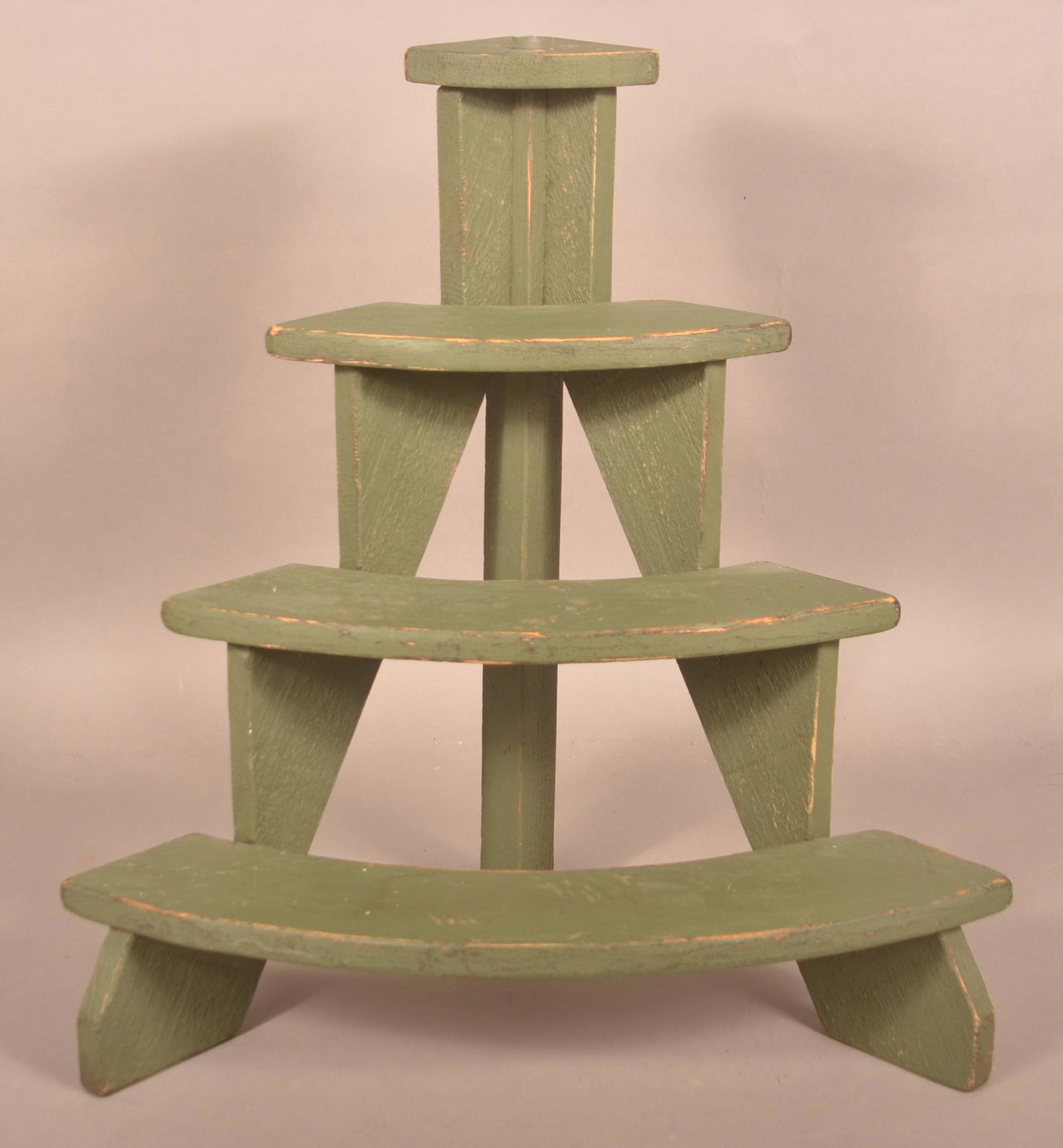 Antique Green Painted Softwood Corner Plant Stand. (1 of 2)