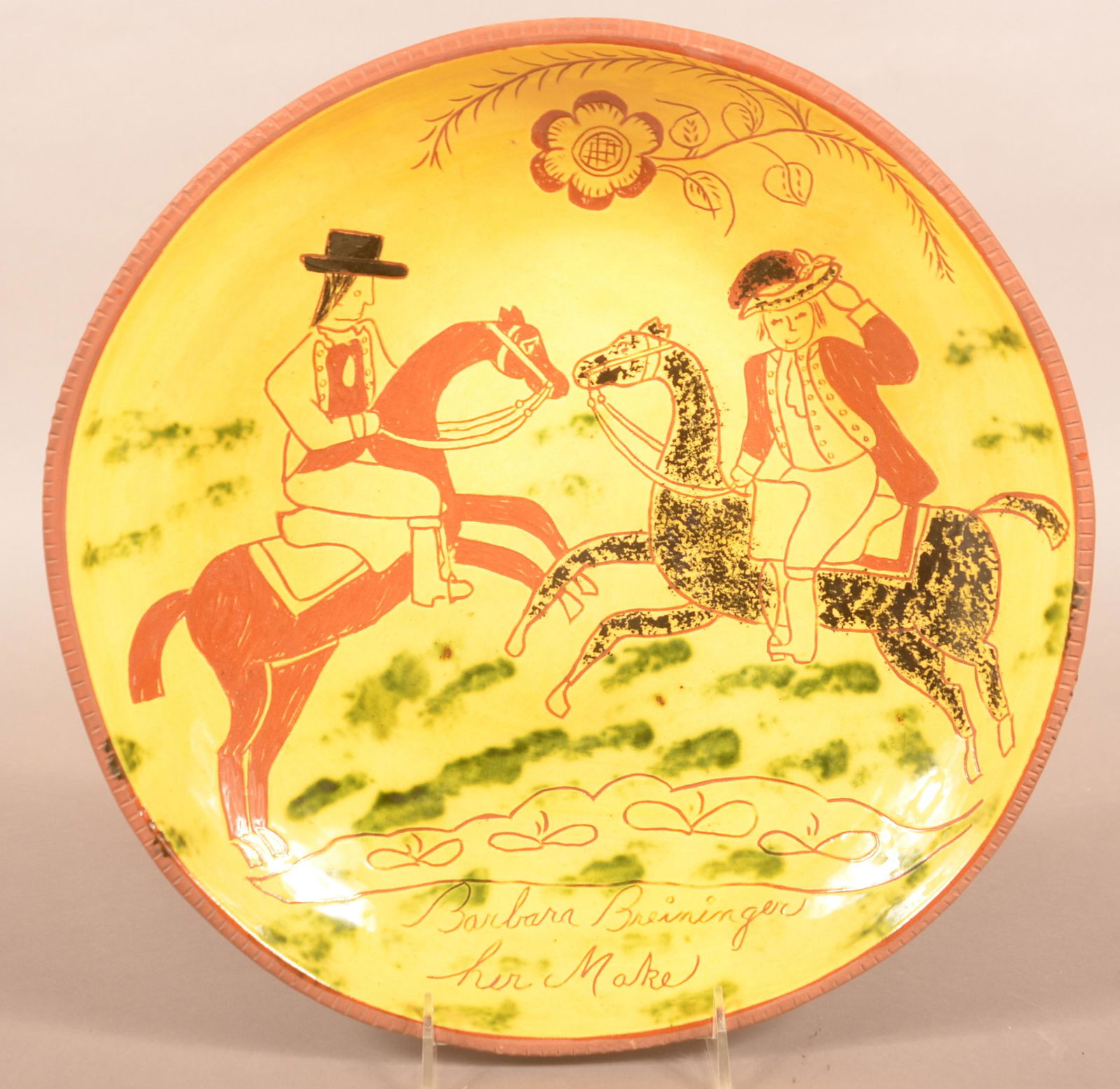 Breininger Redware 1971 Sgrafitto-Decorated Charger. (1 of 3)