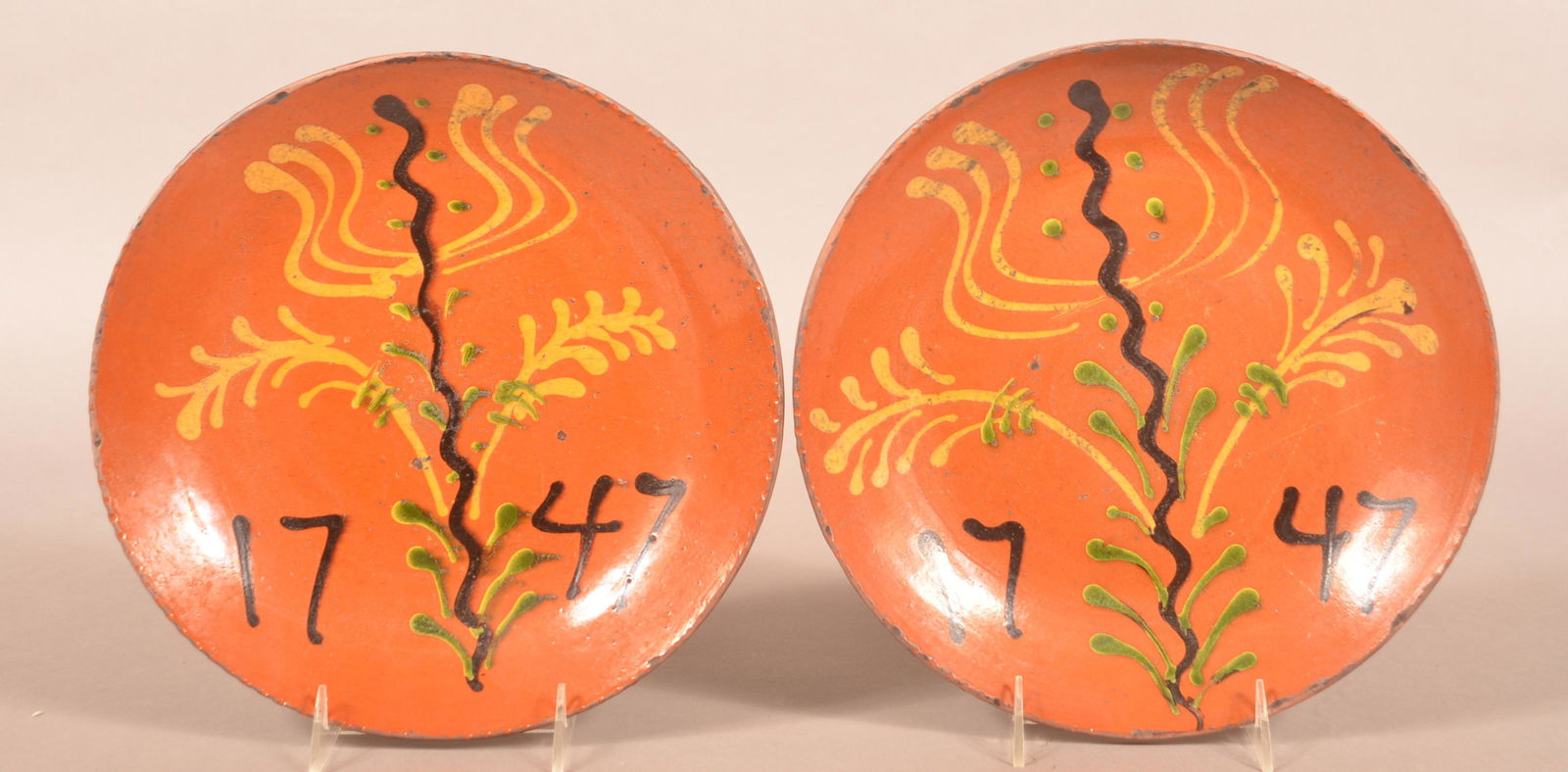 Two Greg Shooner Redware 1996 Slip-Decorated Plates. (1 of 3)