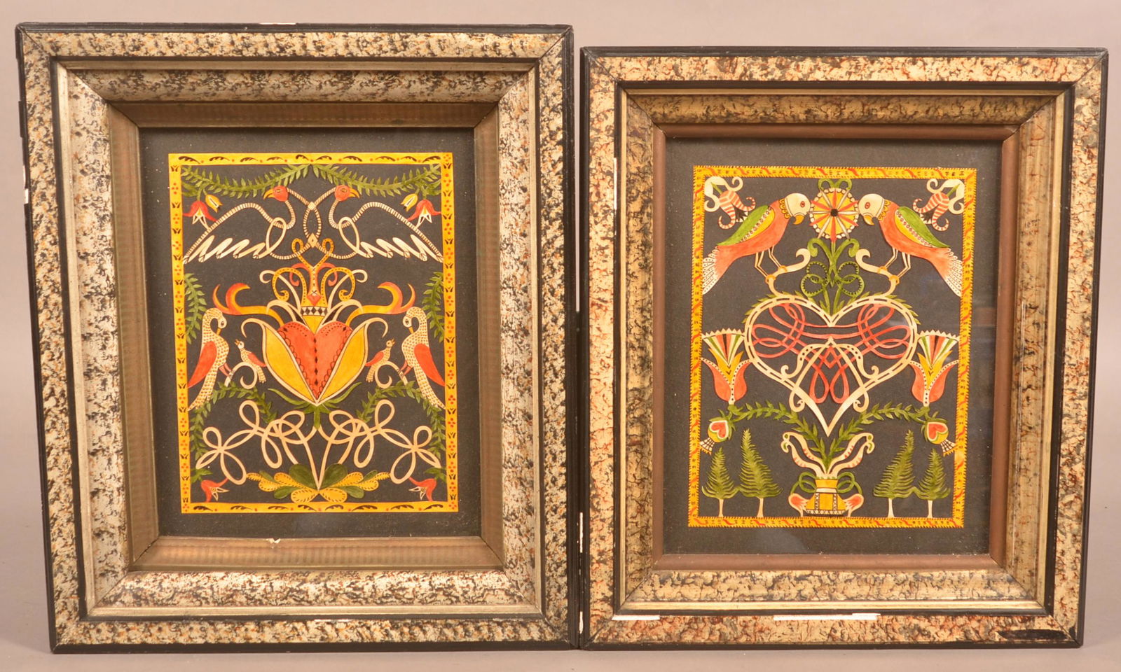 Two Contemporary Folk Art Scherenschnitte Watercolors. (1 of 3)