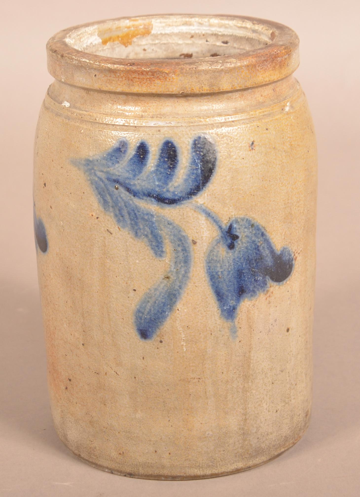 Stoneware Storage Jar with Cobalt Tulip Slip Decoration. (1 of 4)